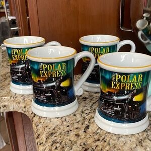 Set of 4 Polar Express Ceramic Mug - Green and Black Train Design